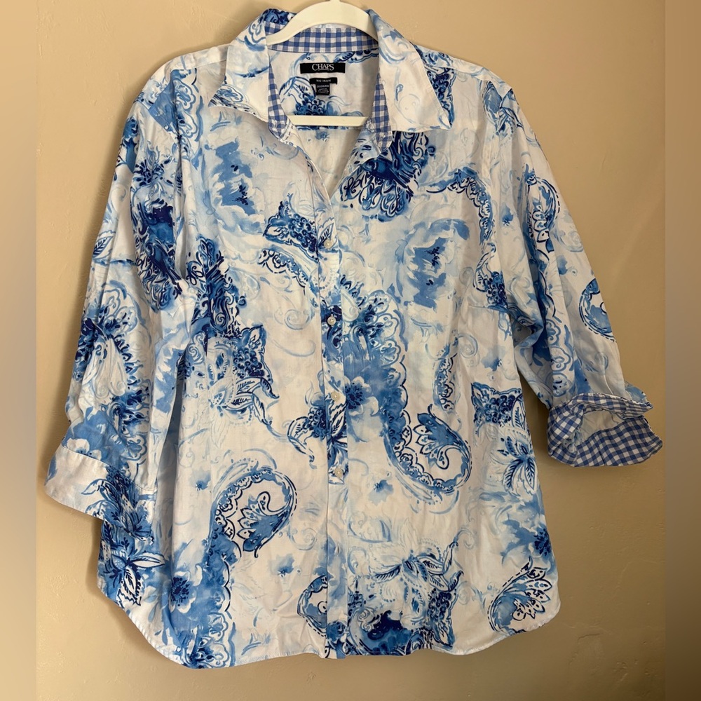 Chaps cotton button down blouse. 3/4 sleeves. No iron. Plus size 2X